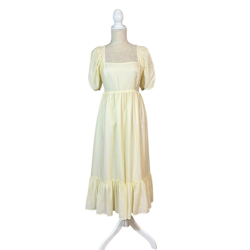 NWT Wayf Lucca Prairie Style Midi Dress Sz M Puff Sleeve Cutout Back Yellow Boho - Picture 1 of 13
